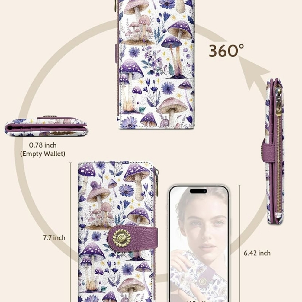 Purple Mushroom Pattern RFID Blocking Wallet Case - image 5